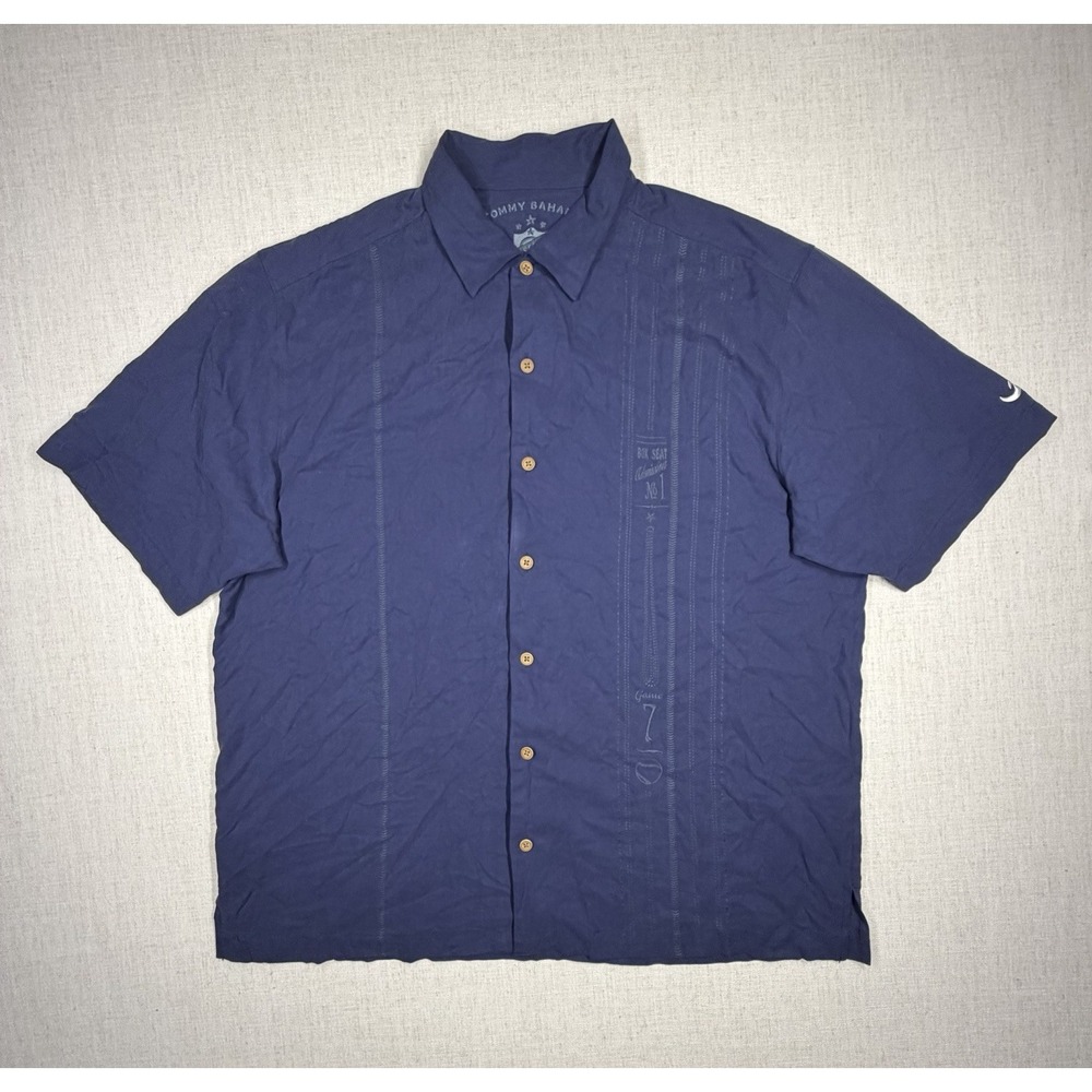 Tommy Bahama Silk Baseball Shirt XL Blue Atlanta Braves Embroidered Camp